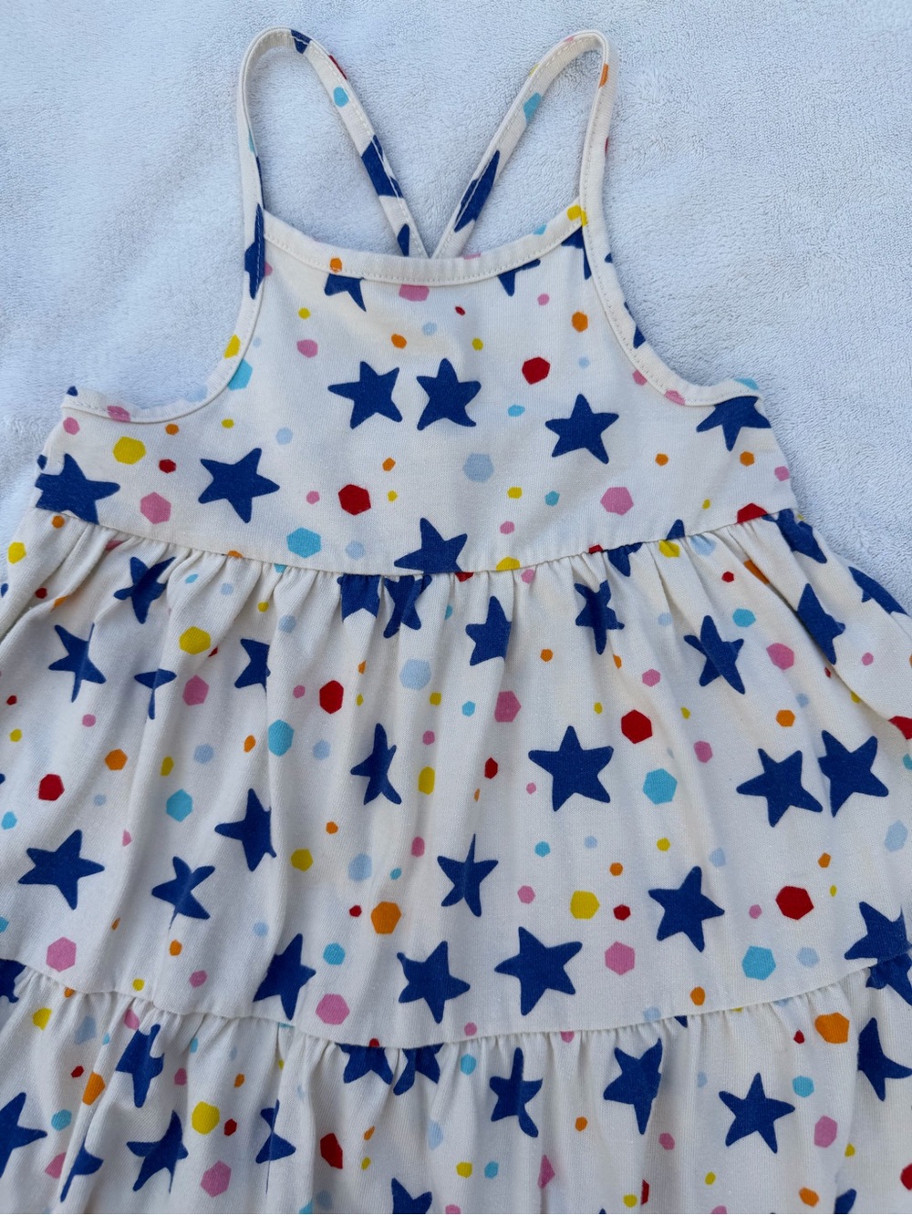 Cat & Jack White Sundress with Navy Stars and Multicolor Polka Dots Size 4T - Picture 2 of 6
